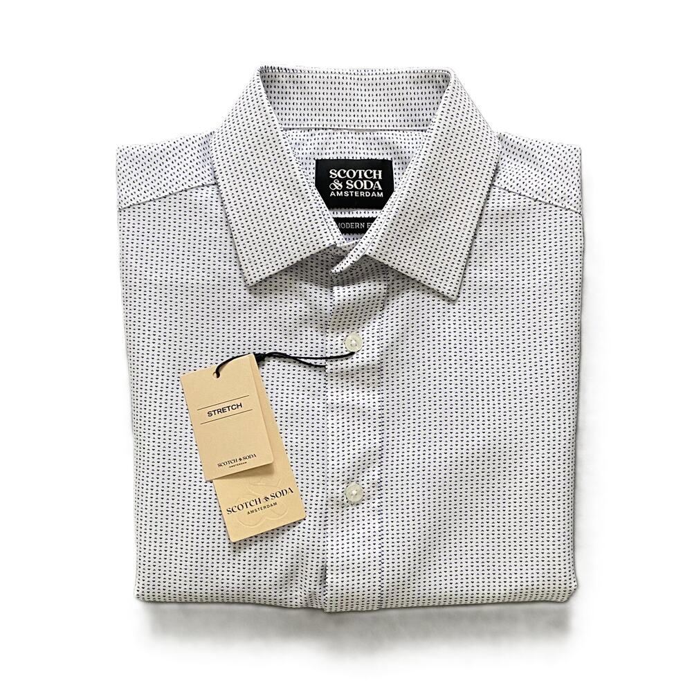 Scotch & Soda Shirt Men's 15.5 34/35 Dress Shirt Modern Fit Stretch White NEW